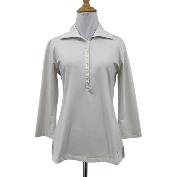 Golftini Shirt Womens M Medium White Bracelet Sleeve Stretch Performance Polo - Picture 1 of 11